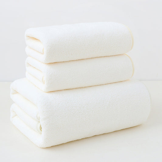 Beige Coral Fleece Thick Towel and Bath Towel Set - 4 Face Towels and 2 Bath Towels in Solid Colors, Highly V888-ELOSUNG43840