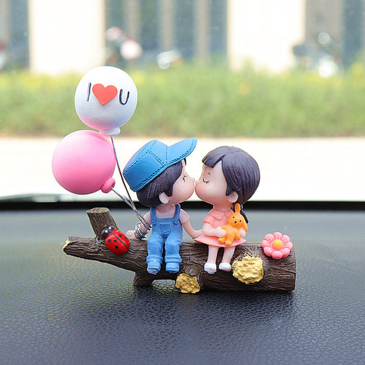 Tree Branch Blue and Pink Couple Balloon Cute Couple Car Ornament for Dashboard - Romantic Interior V888-ELOSUNG43844