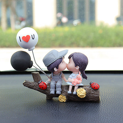 Tree Branch Grey Couple Balloons Cute Couple Car Ornament for Dashboard - Romantic Interior Decoration for V888-ELOSUNG43846
