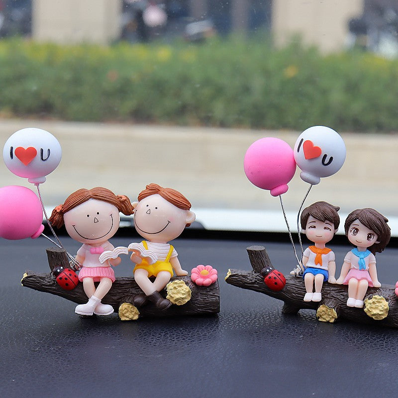 Tree Branch Grey Couple Balloons Cute Couple Car Ornament for Dashboard - Romantic Interior Decoration for V888-ELOSUNG43846
