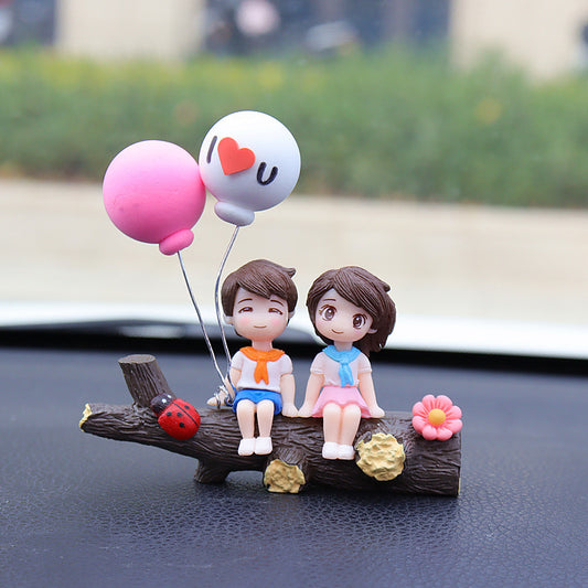 Tree Branch Couple Balloons Cute Couple Car Ornament for Dashboard - Romantic Interior Decoration for Vehicles V888-ELOSUNG43848