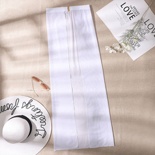White High-Waisted White Swim Skirt with Gold Buckle Belt - Elegant Long Beach Cover-Up for Women, Ideal for V888-ELOSUNG43860