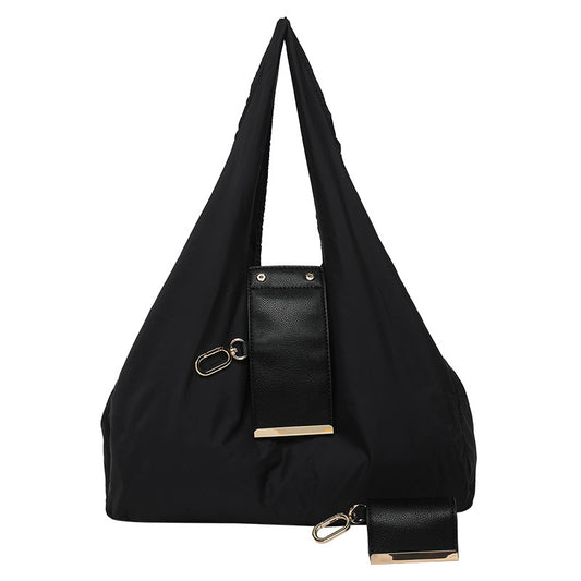 Black Foldable Tote Bag with Built-In Storage Pouch - Compact Reusable Shopping Bag That Packs into Itself, V888-ELOSUNG43867