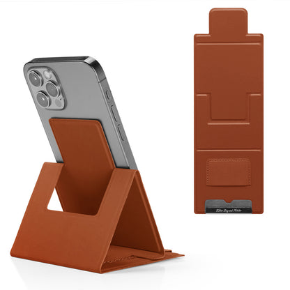 2-PCS Brown Portable Foldable Phone Stand with Card Holder - Compact Desktop Mobile Phone Holder for Home, V888-ELOSUNG43888
