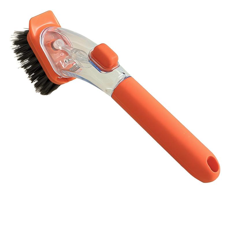Orange Long-Handled Liquid Dispensing Pot Scrubber - Multi-Use Kitchen Cleaning Brush with Built-In Detergent V888-ELOSUNG43890