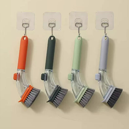 Orange Long-Handled Liquid Dispensing Pot Scrubber - Multi-Use Kitchen Cleaning Brush with Built-In Detergent V888-ELOSUNG43890