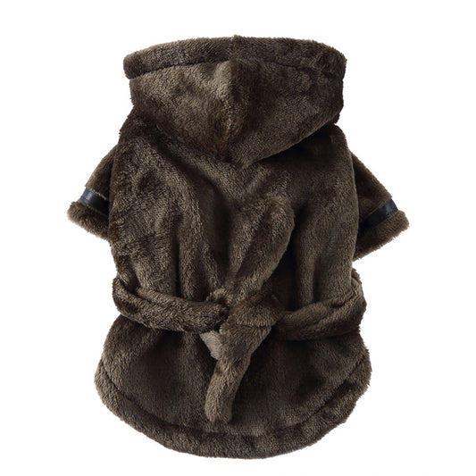 Army green Cozy Pet Bathrobe Sleepwear - Plush Fleece Dog Robe with Hood and Adjustable Waistband for Small V888-ELOSUNG43891