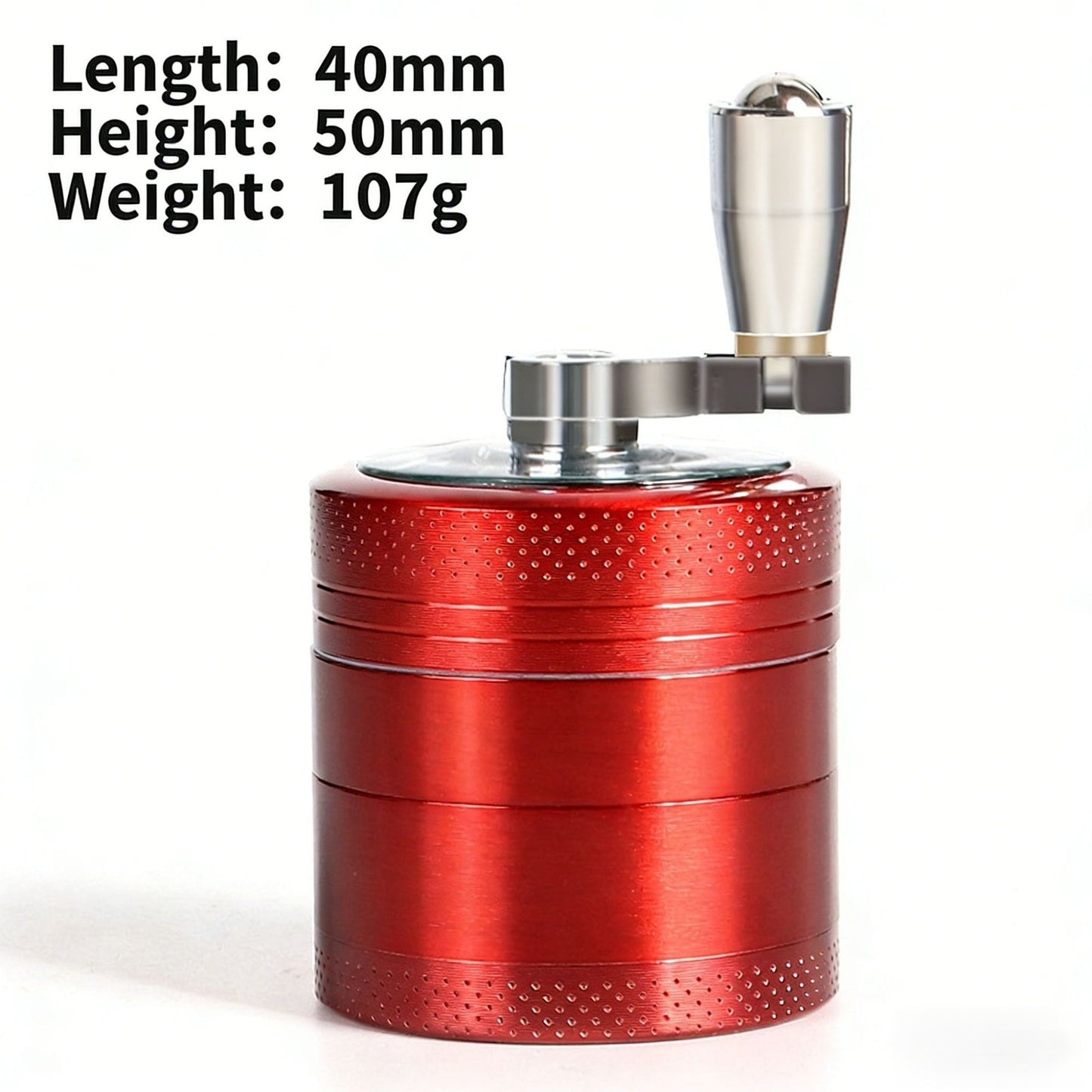 Red 40mm Zinc Alloy 4-Layer Hand-Crank Grinder - Compact Metal Spice & Herb Crusher with Stainless Steel V888-ELOSUNG43905
