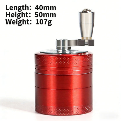 Red 40mm Zinc Alloy 4-Layer Hand-Crank Grinder - Compact Metal Spice & Herb Crusher with Stainless Steel V888-ELOSUNG43905