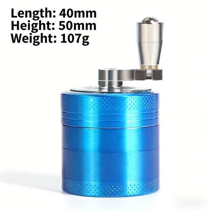 Blue 40mm Zinc Alloy 4-Layer Hand-Crank Grinder - Compact Metal Spice & Herb Crusher with Stainless Steel V888-ELOSUNG43906