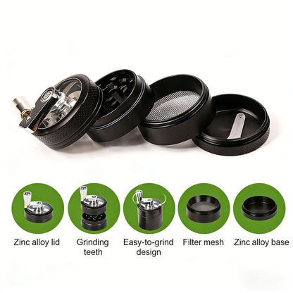 Blue 40mm Zinc Alloy 4-Layer Hand-Crank Grinder - Compact Metal Spice & Herb Crusher with Stainless Steel V888-ELOSUNG43906
