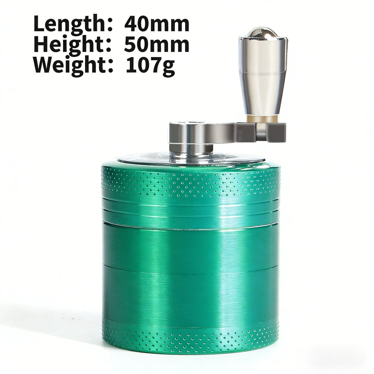 Green 40mm Zinc Alloy 4-Layer Hand-Crank Grinder - Compact Metal Spice & Herb Crusher with Stainless Steel V888-ELOSUNG43907
