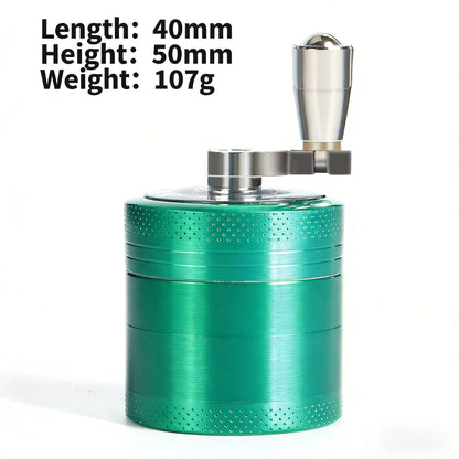 Green 40mm Zinc Alloy 4-Layer Hand-Crank Grinder - Compact Metal Spice & Herb Crusher with Stainless Steel V888-ELOSUNG43907