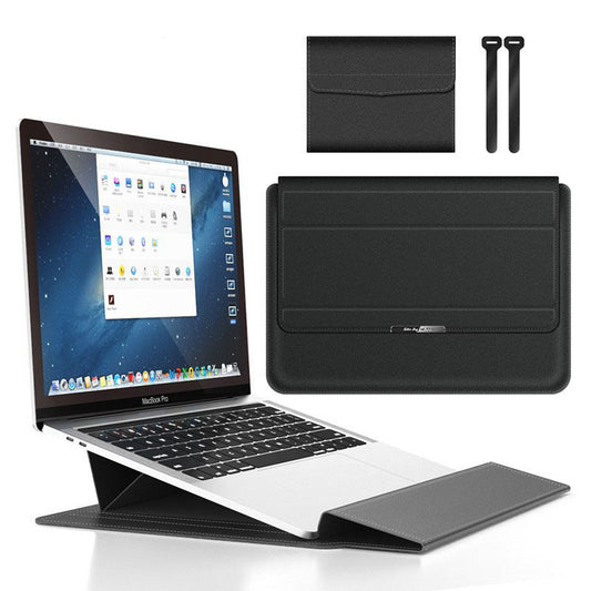 Black 3-in-1 Laptop Sleeve with Built-In Stand & Wrist Rest - Waterproof PU Protective Case for 15/16 Inch V888-ELOSUNG43915