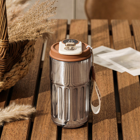 Silver-gray Smart Digital Insulated Coffee Mug with 316 Stainless Steel Inner Liner - Vacuum-Sealed Travel V888-ELOSUNG43927