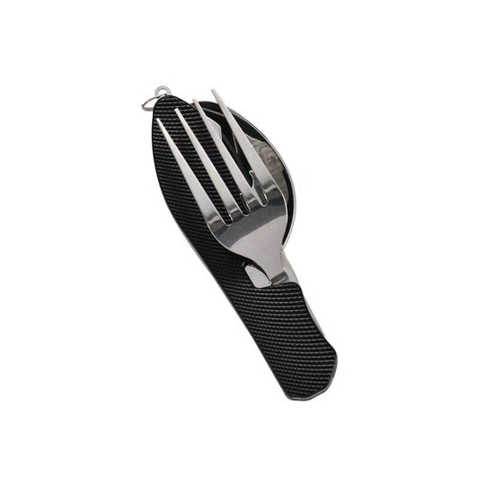 2-PCS Black Stainless Steel Folding Cutlery Set - Compact 3-in-1 Knife, Fork, Spoon with Removable Design for V888-ELOSUNG43929