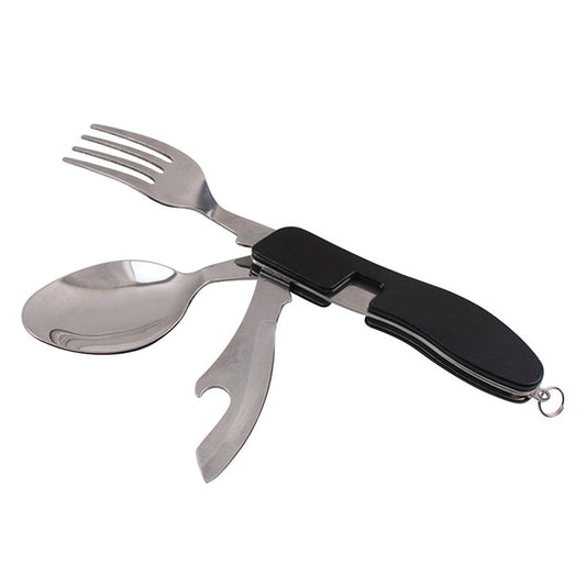 2-PCS Black Stainless Steel Folding Cutlery Set - Compact 3-in-1 Knife, Fork, Spoon with Removable Design for V888-ELOSUNG43929