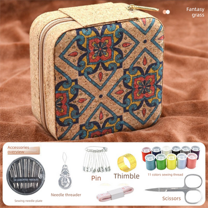 Brown Fantasy Grass Portable Sewing Kit - Compact Travel Set with Needles, Thread, Scissors, Thimble, and Pin V888-ELOSUNG43943