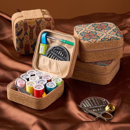 Brown Fantasy Grass Portable Sewing Kit - Compact Travel Set with Needles, Thread, Scissors, Thimble, and Pin V888-ELOSUNG43943