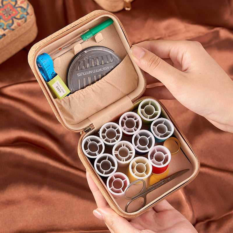 Brown Fantasy Grass Portable Sewing Kit - Compact Travel Set with Needles, Thread, Scissors, Thimble, and Pin V888-ELOSUNG43943