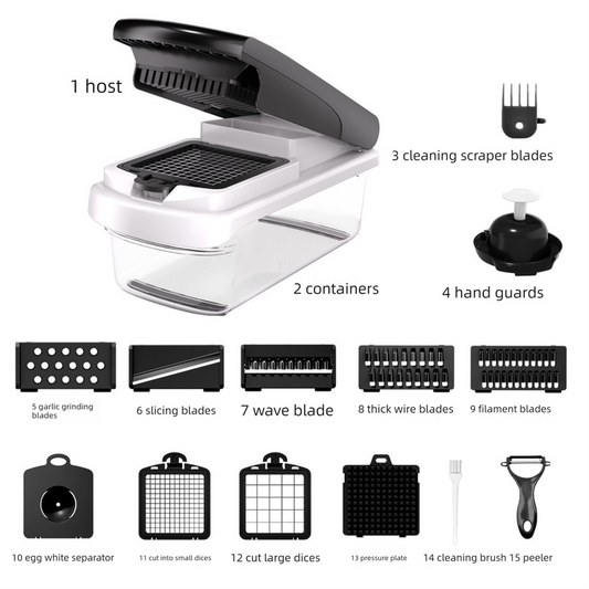 Black Multifunctional Vegetable Slicer - Manual Kitchen Cutter with Adjustable Blades for Slicing, Dicing, V888-ELOSUNG43950