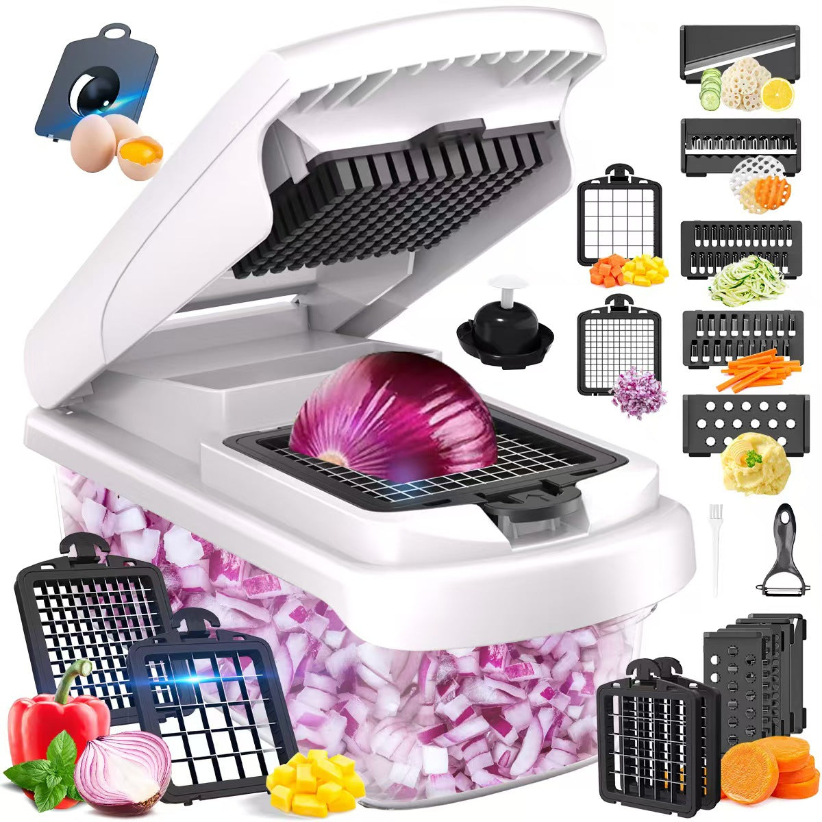 Black Multifunctional Vegetable Slicer - Manual Kitchen Cutter with Adjustable Blades for Slicing, Dicing, V888-ELOSUNG43950