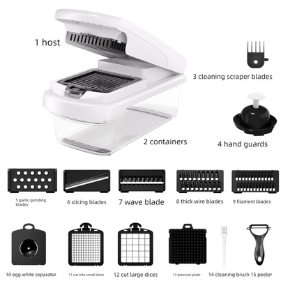 White Multifunctional Vegetable Slicer - Manual Kitchen Cutter with Adjustable Blades for Slicing, Dicing, V888-ELOSUNG43951