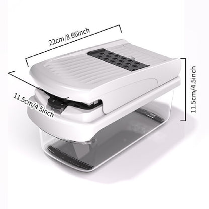 White Multifunctional Vegetable Slicer - Manual Kitchen Cutter with Adjustable Blades for Slicing, Dicing, V888-ELOSUNG43951