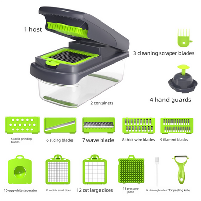 Green Multifunctional Vegetable Slicer - Manual Kitchen Cutter with Adjustable Blades for Slicing, Dicing, V888-ELOSUNG43952
