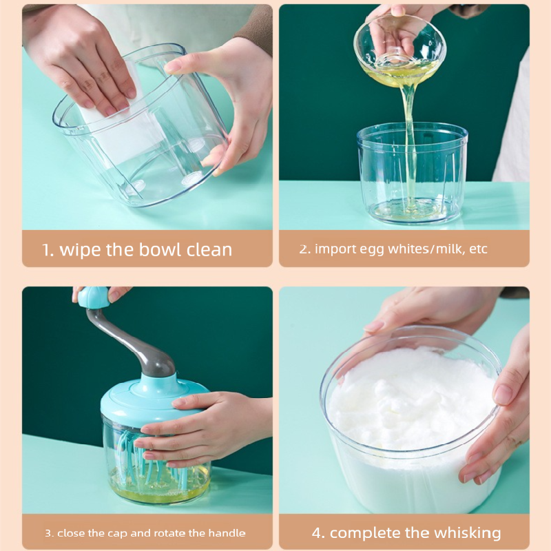 Blue Manual Hand-Crank Egg Beater - Semi-Automatic Whisk for Whipping Cream, Egg Whites, and Baking Mixes V888-ELOSUNG43953