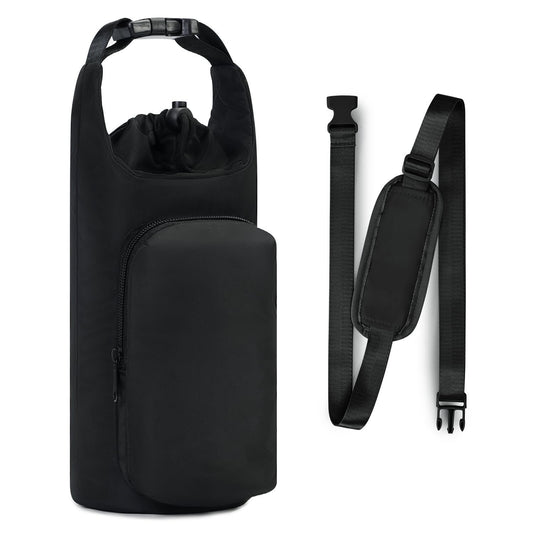 Black Insulated Water Bottle Carrier with Shoulder Strap - Portable Sleeve for Large Bottles, Featuring Front V888-ELOSUNG43956