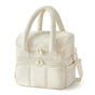 Beige Double-Layer Insulated Lunch Bag - Quilted Design with Top and Bottom Compartments, Shoulder Strap, and V888-ELOSUNG43960