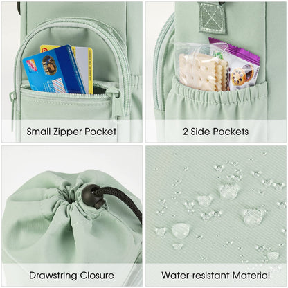 Pink Water Bottle Carrier with Drawstring Closure - Adjustable Shoulder Strap, Front Pocket, and Side Storage V888-ELOSUNG43965