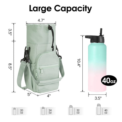 Pink Water Bottle Carrier with Drawstring Closure - Adjustable Shoulder Strap, Front Pocket, and Side Storage V888-ELOSUNG43965