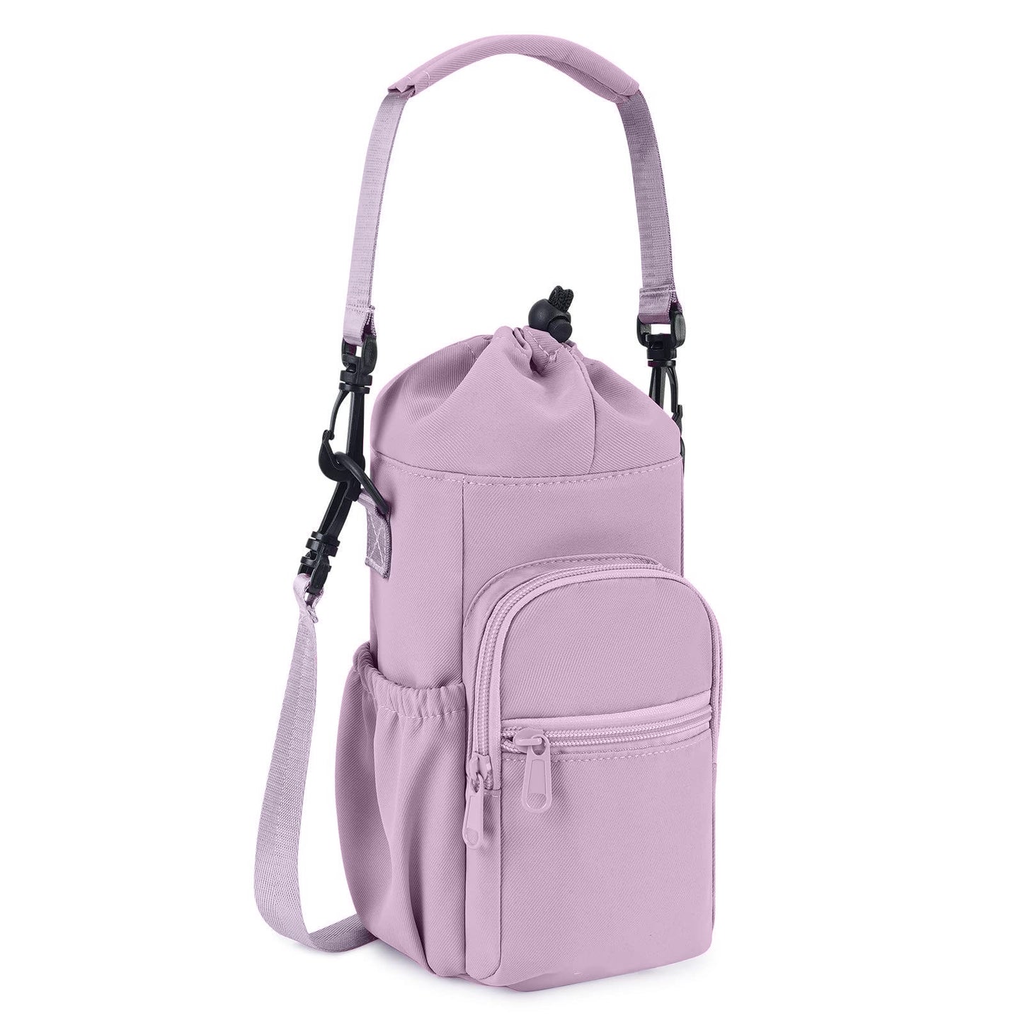 Purple Water Bottle Carrier with Drawstring Closure - Adjustable Shoulder Strap, Front Pocket, and Side V888-ELOSUNG43966