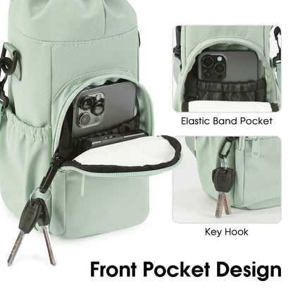 Purple Water Bottle Carrier with Drawstring Closure - Adjustable Shoulder Strap, Front Pocket, and Side V888-ELOSUNG43966