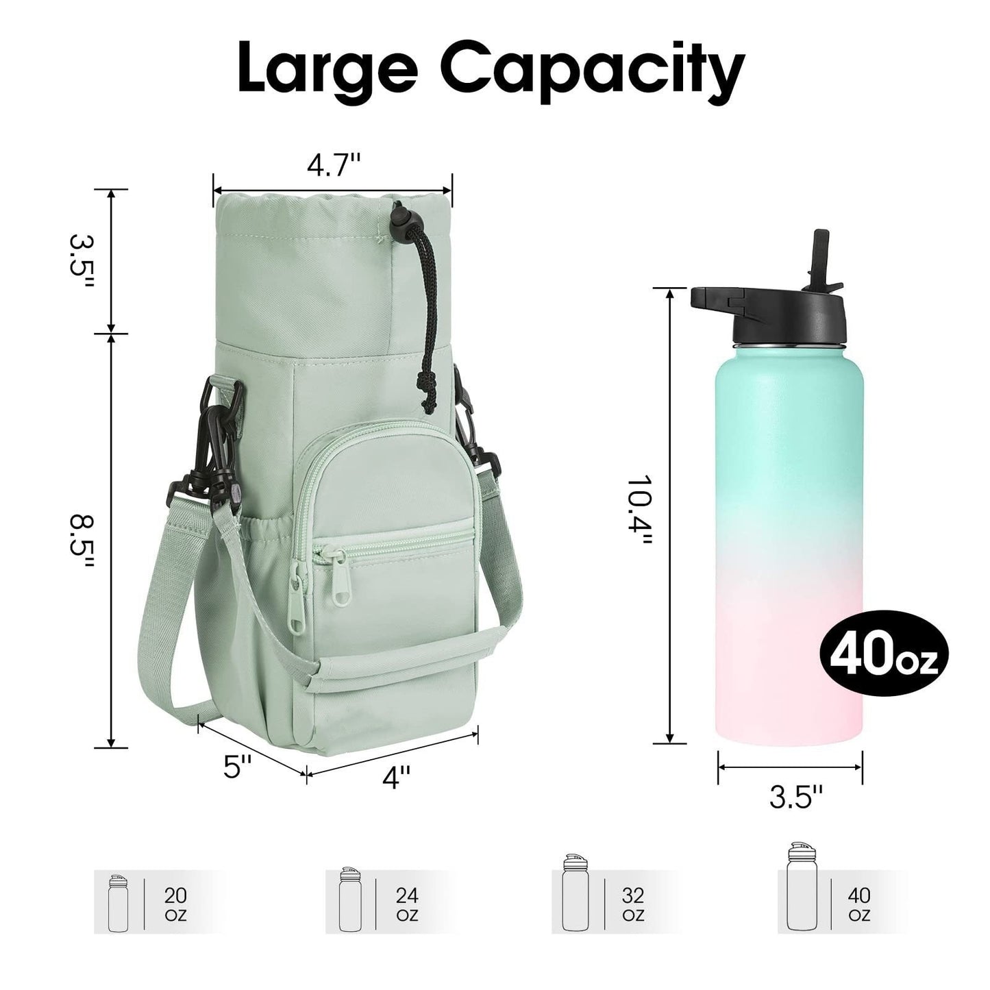 Purple Water Bottle Carrier with Drawstring Closure - Adjustable Shoulder Strap, Front Pocket, and Side V888-ELOSUNG43966