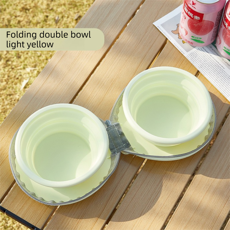 Yellow Portable Foldable Dual Bowl for Pets - Silicone Feeding and Water Dish with Compact Storage Design V888-ELOSUNG43972