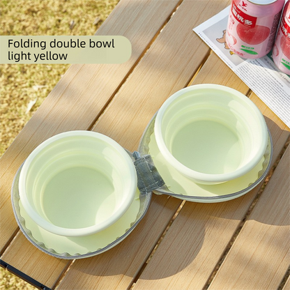 Yellow Portable Foldable Dual Bowl for Pets - Silicone Feeding and Water Dish with Compact Storage Design V888-ELOSUNG43972