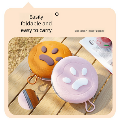 Brown Portable Foldable Dual Bowl for Pets - Silicone Feeding and Water Dish with Compact Storage Design V888-ELOSUNG43974
