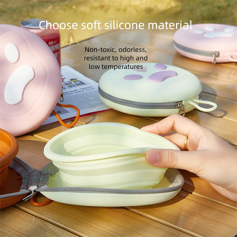 Brown and pink Portable Foldable Dual Bowl for Pets - Silicone Feeding and Water Dish with Compact Storage V888-ELOSUNG43975