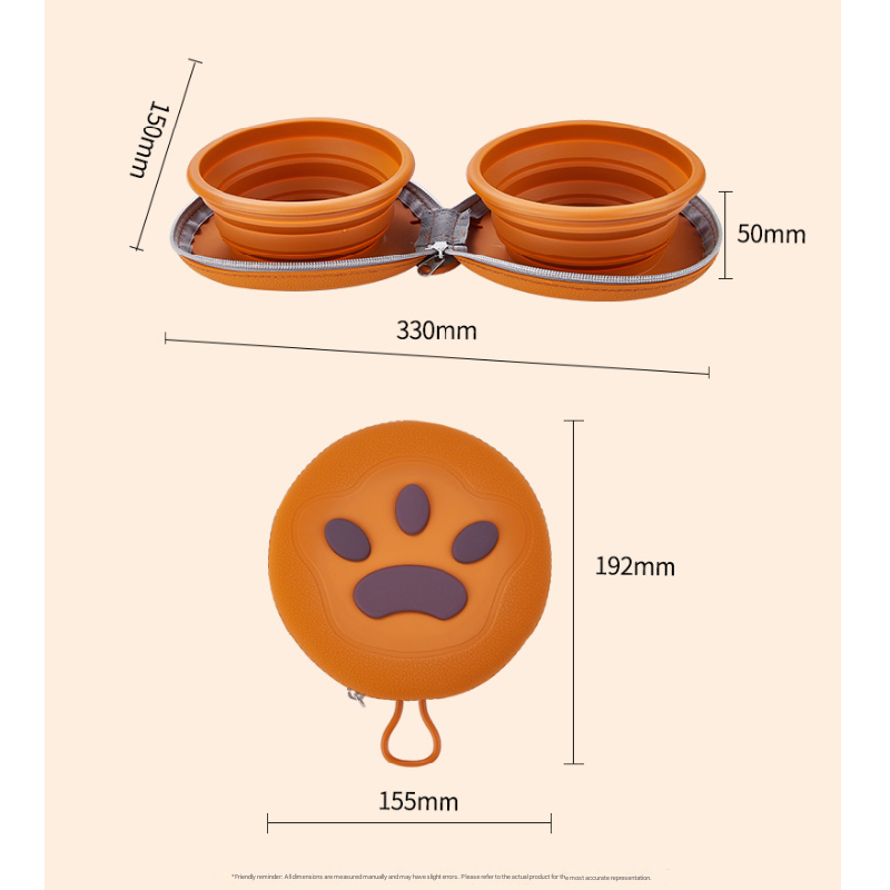 Brown and yellow Portable Foldable Dual Bowl for Pets - Silicone Feeding and Water Dish with Compact Storage V888-ELOSUNG43976