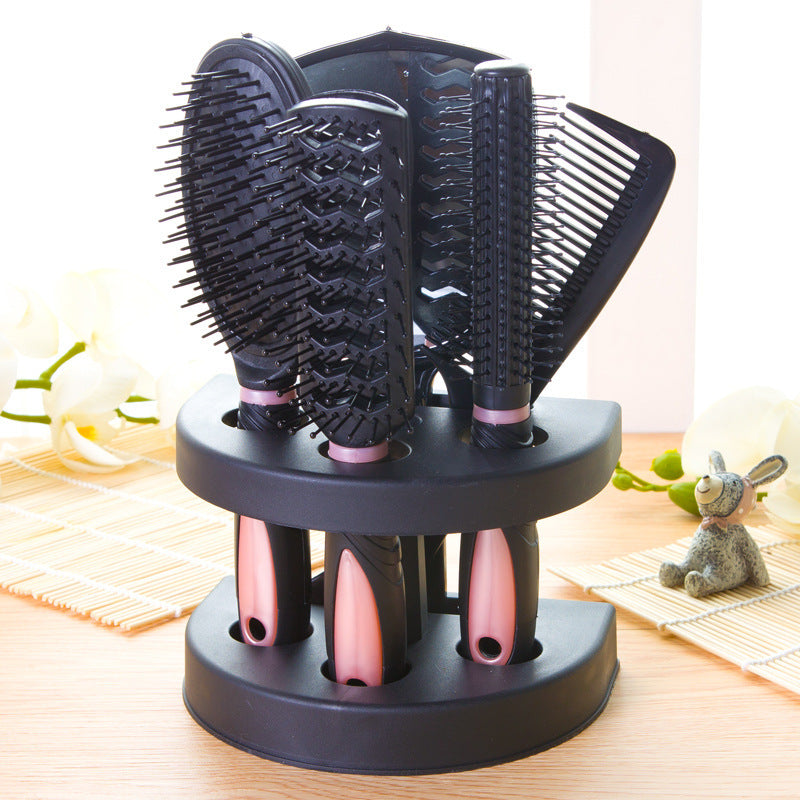 Pink 5-Piece Hair Care Set with Rotating Stand - Includes Flat Comb, Styling Brush, Massage Comb, Round V888-ELOSUNG43991