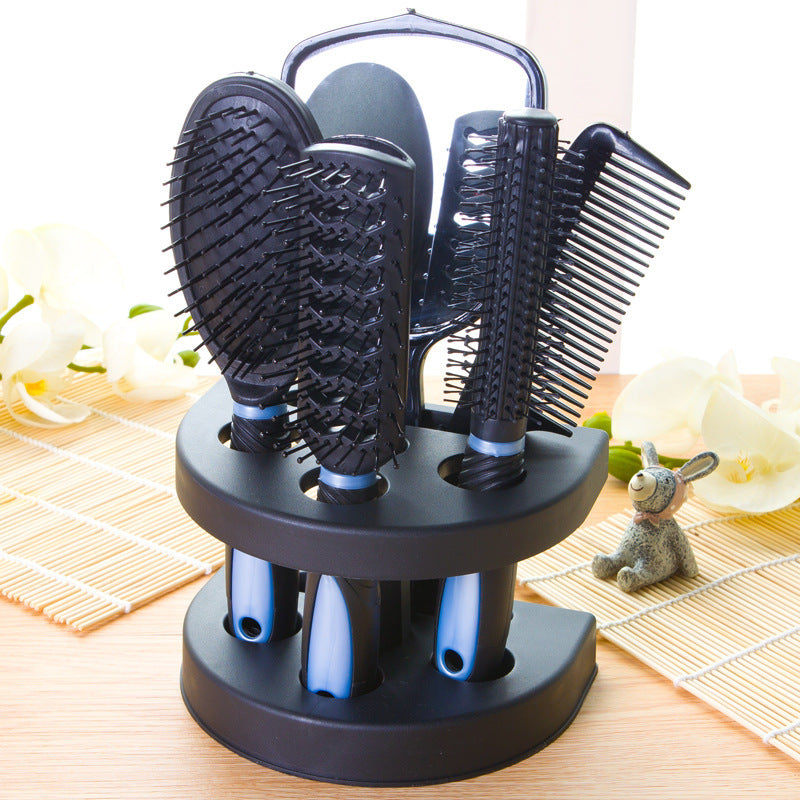 Blue 5-Piece Hair Care Set with Rotating Stand - Includes Flat Comb, Styling Brush, Massage Comb, Round V888-ELOSUNG43993