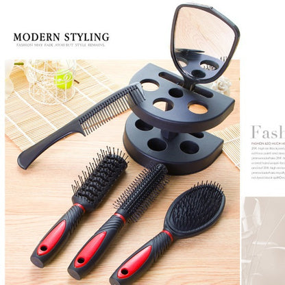 Purple 5-Piece Hair Care Set with Rotating Stand - Includes Flat Comb, Styling Brush, Massage Comb, Round V888-ELOSUNG43994