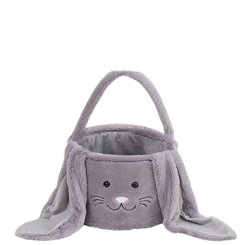 Grey Cute Plush Bunny Easter Basket with Long Ears and Personalization Option for Kids Egg Hunt and Spring V888-ELOSUNG43999