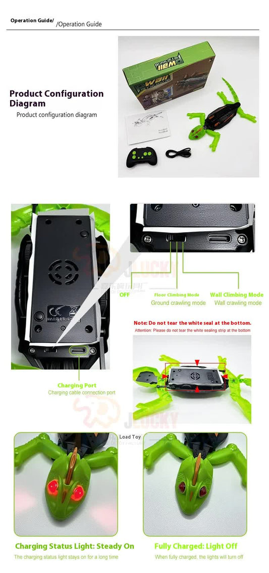 RC Wall Climbing Gecko Toy Anti-Gravity Remote Control Lizard with LED Eyes 360 Stunt Rotation Rechargeable V888-ELOSUNG44001