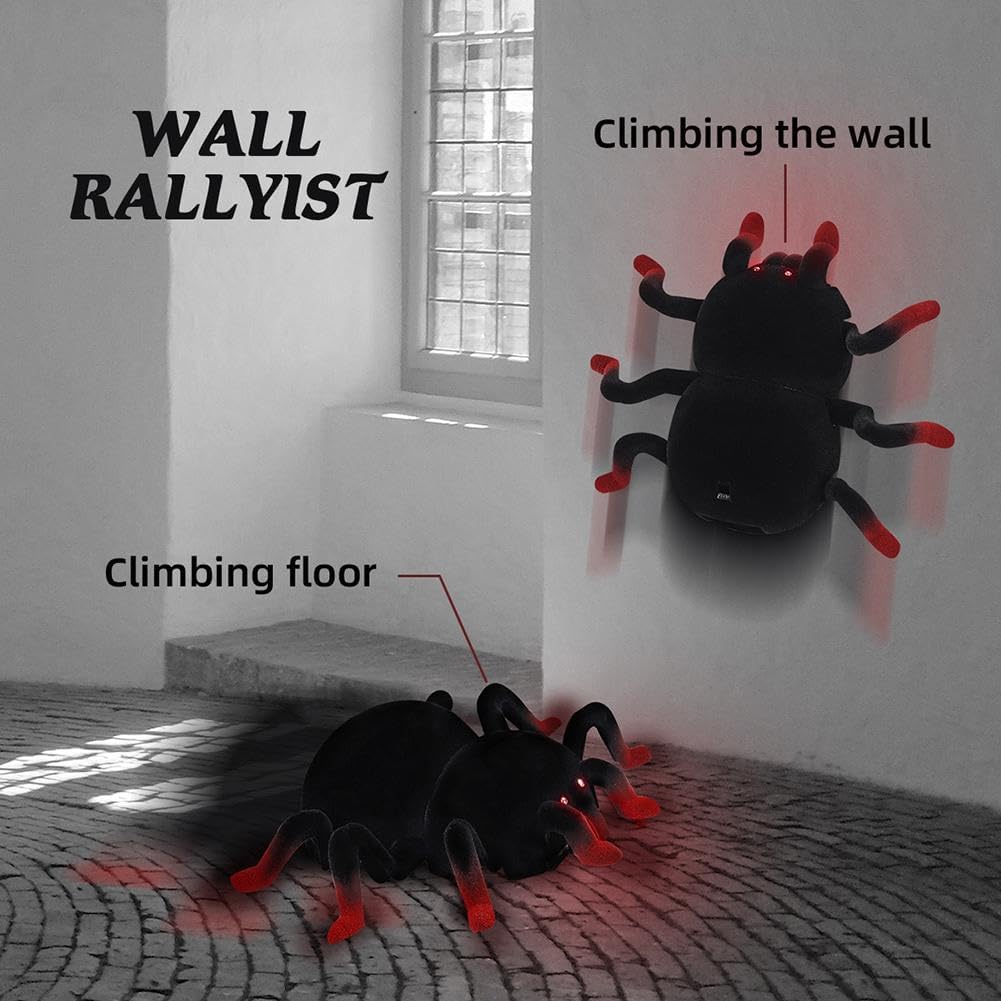 RC Wall Climbing Spider Toy Realistic Fuzzy Tarantula Anti-Gravity Remote Control Prank Bug with LED Eyes V888-ELOSUNG44003
