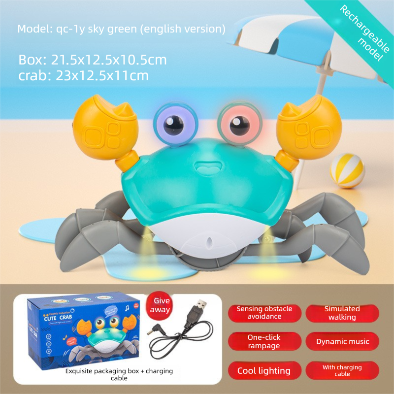 Electric Induction Crawling Crab Baby Toy Interactive Obstacle Avoidance Moving Pet with Music & Light USB V888-ELOSUNG44004