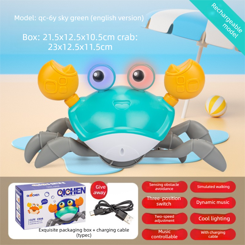 Upgraded Induction Crawling Crab Baby Toy with Silent Mode & Speed Control USB-C Rechargeable Obstacle V888-ELOSUNG44006